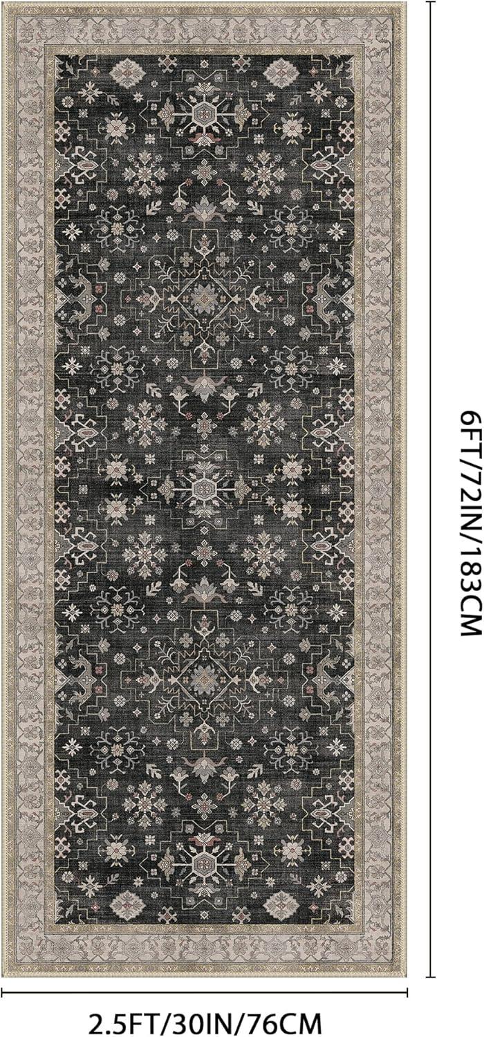 imageGENIMO 8x10 Area Rugs for Living RoomMachine Washable NonSlip Vintage Rug Low Pile Lightweight Carpet for Bedroom Dining Room Home Office Stain ampamp Fade ResistantBlackBlack