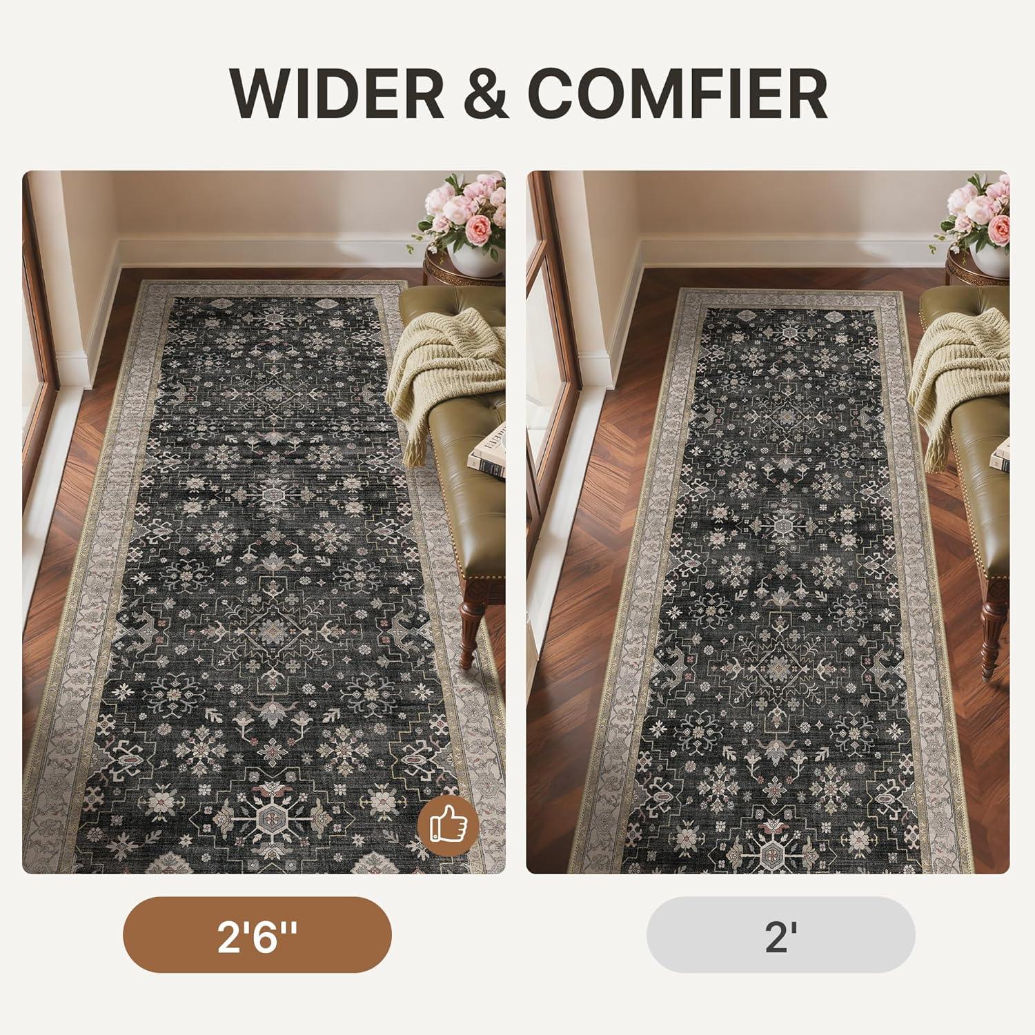 imageGENIMO 8x10 Area Rugs for Living RoomMachine Washable NonSlip Vintage Rug Low Pile Lightweight Carpet for Bedroom Dining Room Home Office Stain ampamp Fade ResistantBlackBlack