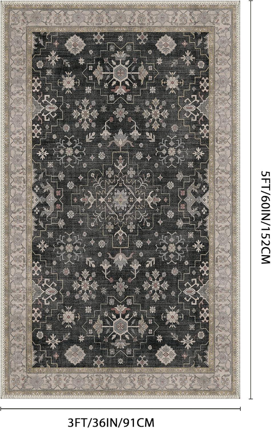 imageGENIMO 8x10 Area Rugs for Living RoomMachine Washable NonSlip Vintage Rug Low Pile Lightweight Carpet for Bedroom Dining Room Home Office Stain ampamp Fade ResistantBlackBlack