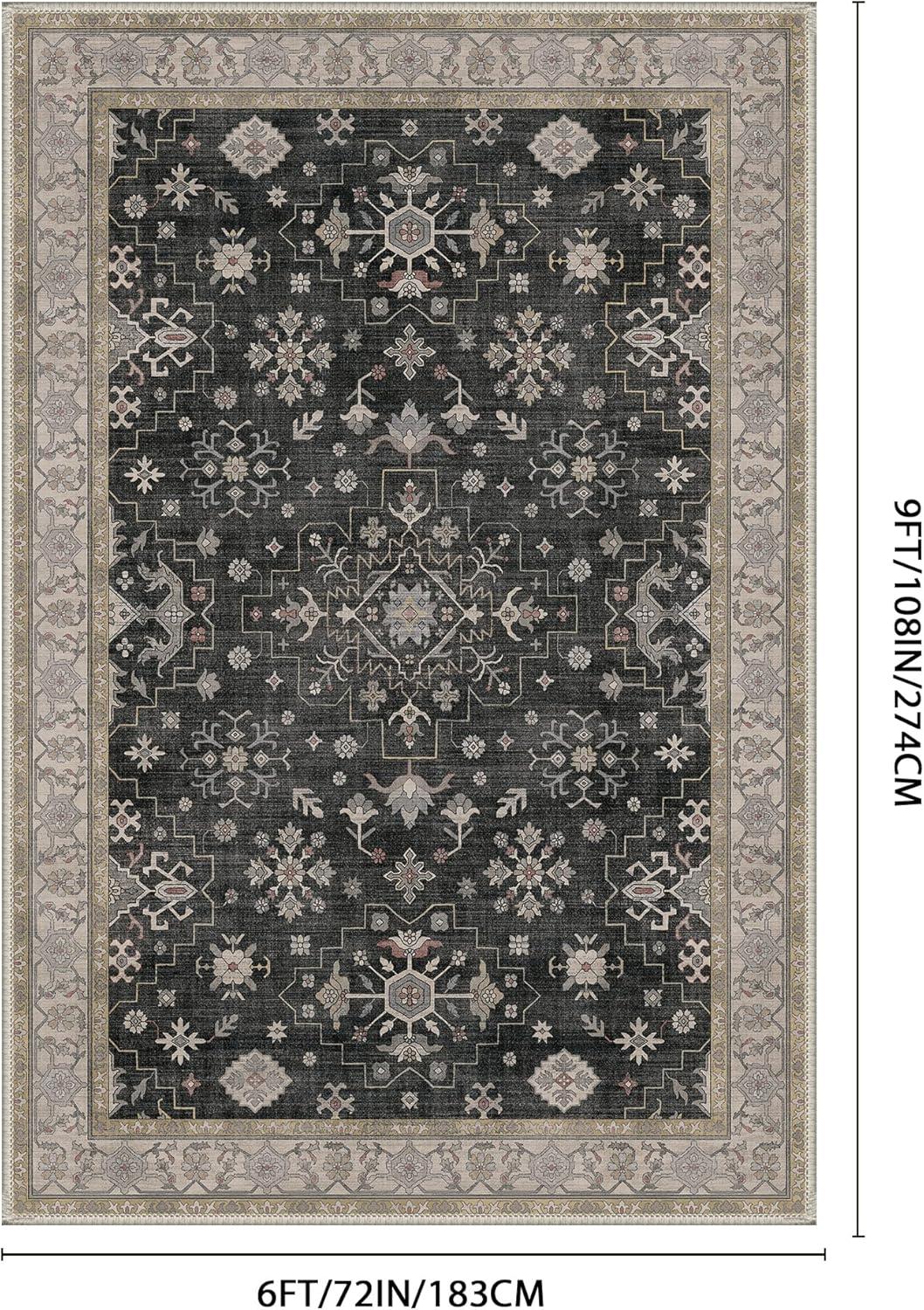 imageGENIMO 8x10 Area Rugs for Living RoomMachine Washable NonSlip Vintage Rug Low Pile Lightweight Carpet for Bedroom Dining Room Home Office Stain ampamp Fade ResistantBlackBlack