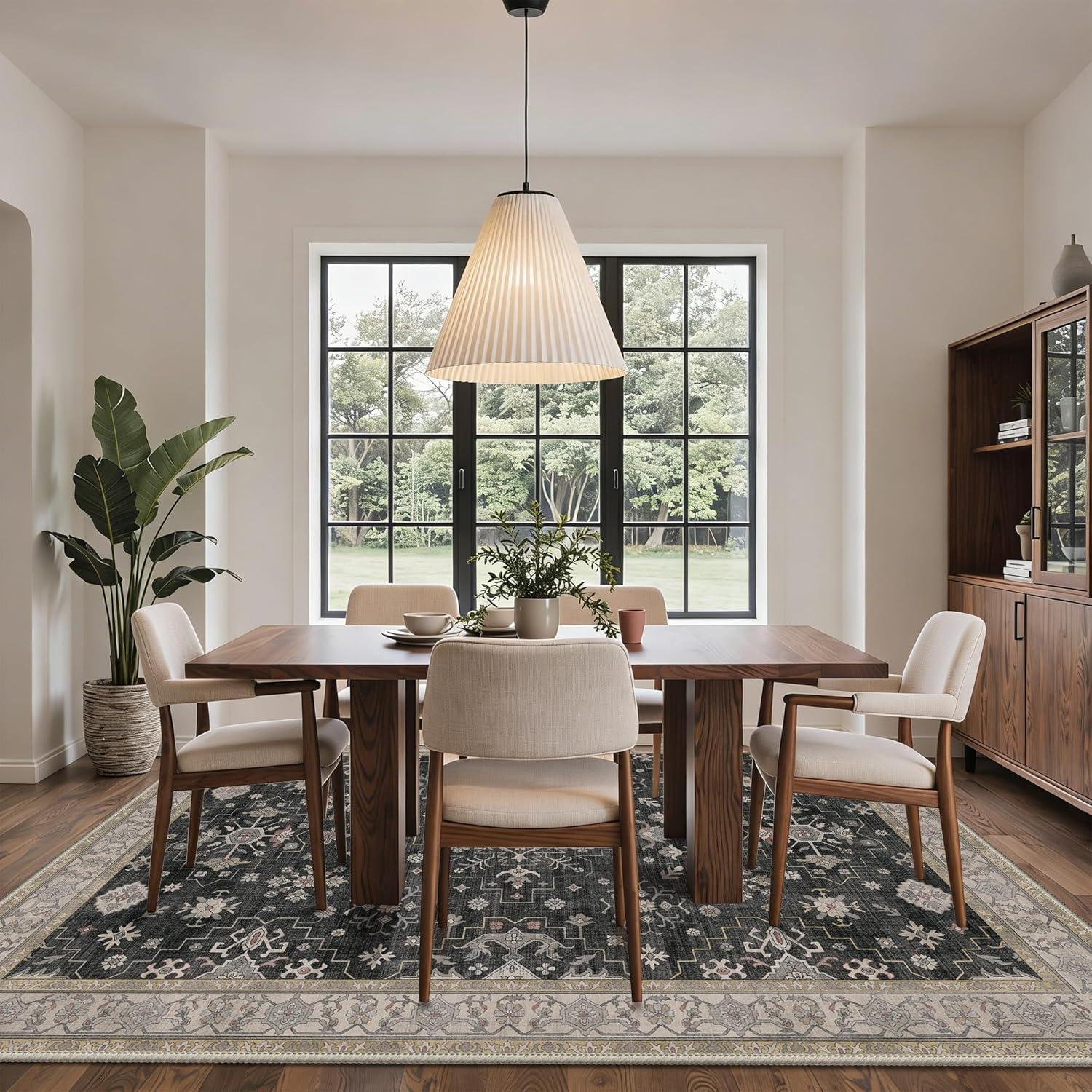 imageGENIMO 8x10 Area Rugs for Living RoomMachine Washable NonSlip Vintage Rug Low Pile Lightweight Carpet for Bedroom Dining Room Home Office Stain ampamp Fade ResistantBlackBlack