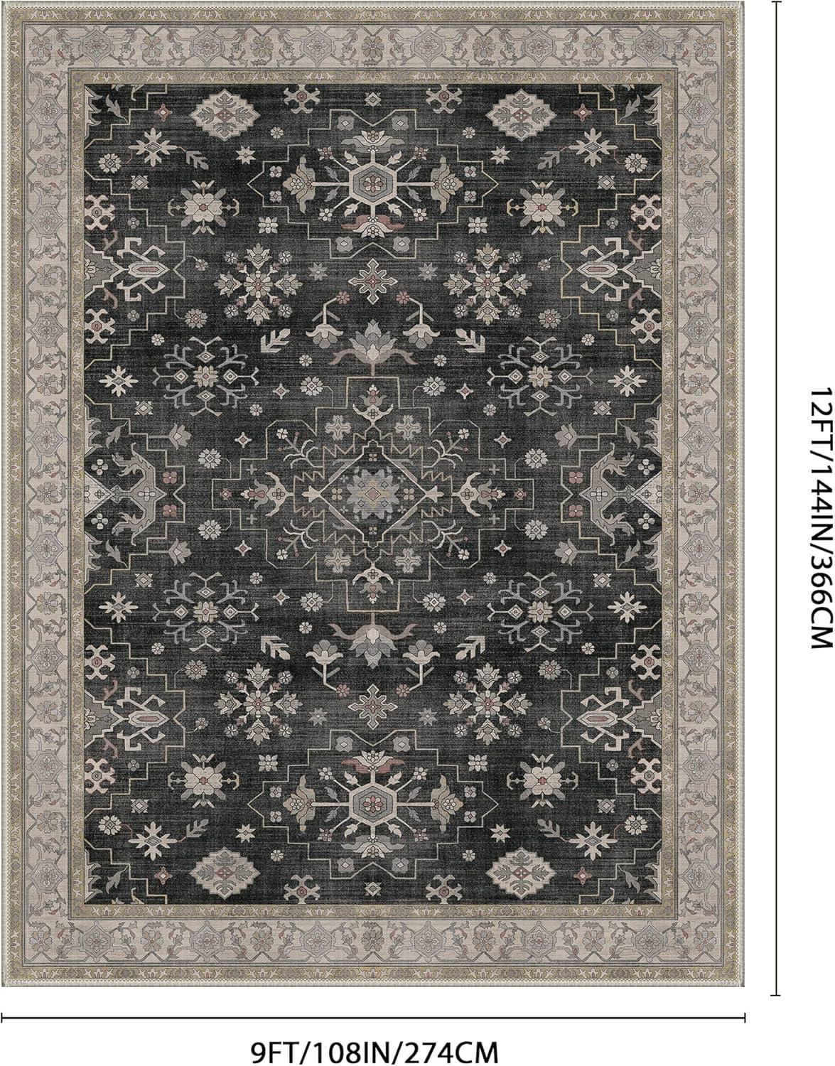 imageGENIMO 8x10 Area Rugs for Living RoomMachine Washable NonSlip Vintage Rug Low Pile Lightweight Carpet for Bedroom Dining Room Home Office Stain ampamp Fade ResistantBlackBlack