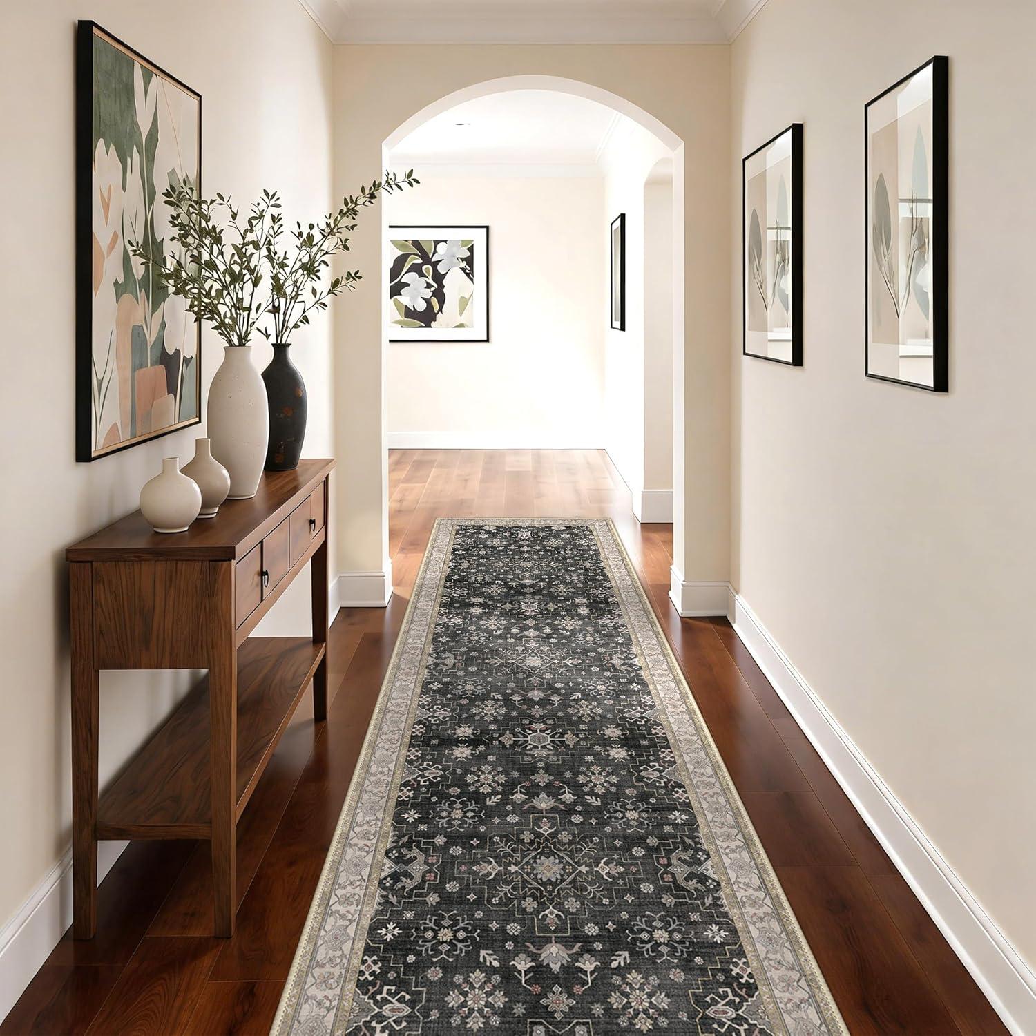 imageGENIMO 8x10 Area Rugs for Living RoomMachine Washable NonSlip Vintage Rug Low Pile Lightweight Carpet for Bedroom Dining Room Home Office Stain ampamp Fade ResistantBlackBlack
