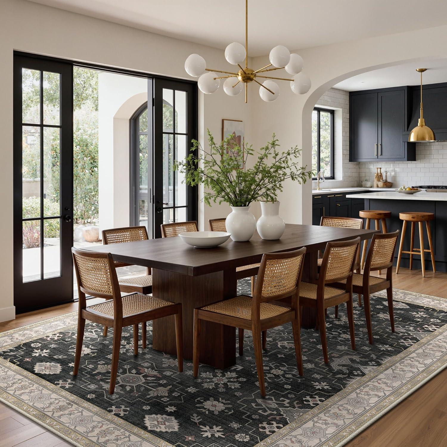 imageGENIMO 8x10 Area Rugs for Living RoomMachine Washable NonSlip Vintage Rug Low Pile Lightweight Carpet for Bedroom Dining Room Home Office Stain ampamp Fade ResistantBlackBlack