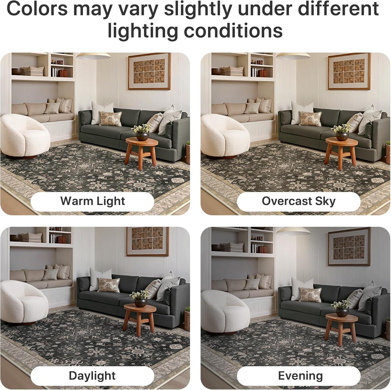 imageGENIMO 8x10 Area Rugs for Living RoomMachine Washable NonSlip Vintage Rug Low Pile Lightweight Carpet for Bedroom Dining Room Home Office Stain ampamp Fade ResistantBlackBlack