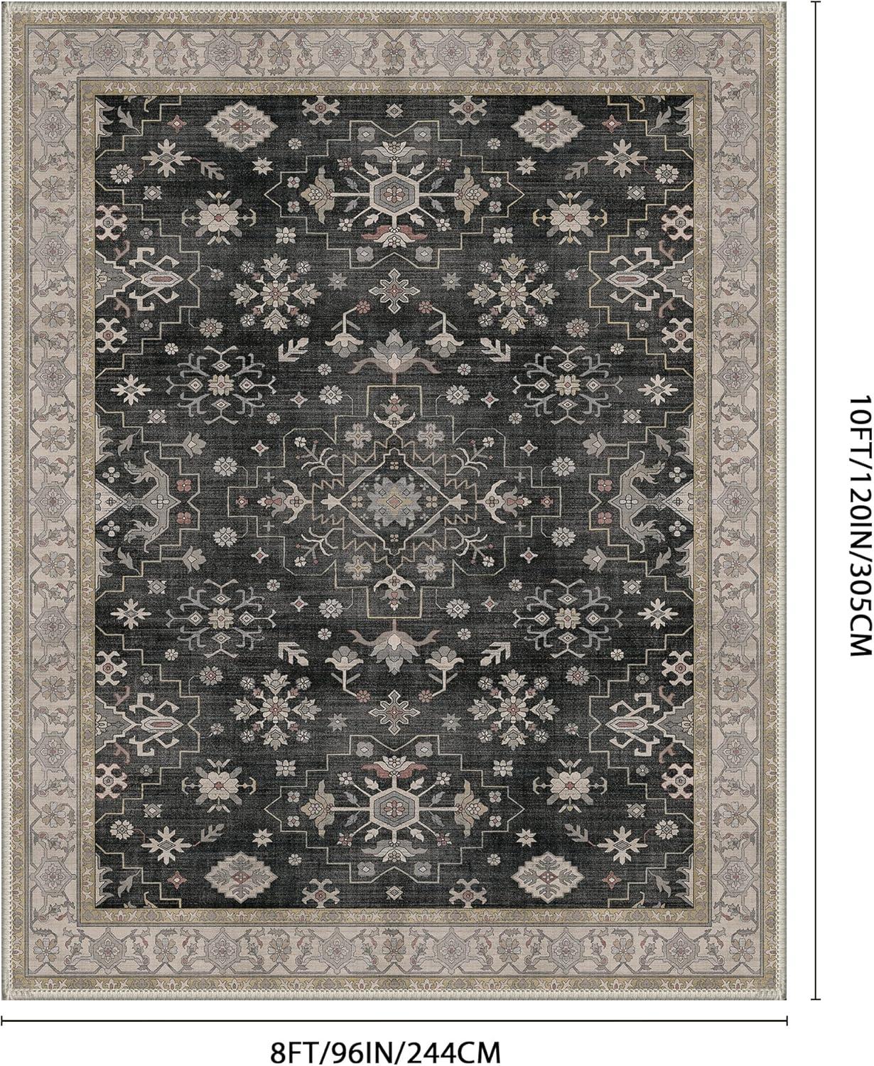 imageGENIMO 8x10 Area Rugs for Living RoomMachine Washable NonSlip Vintage Rug Low Pile Lightweight Carpet for Bedroom Dining Room Home Office Stain ampamp Fade ResistantBlackBlack