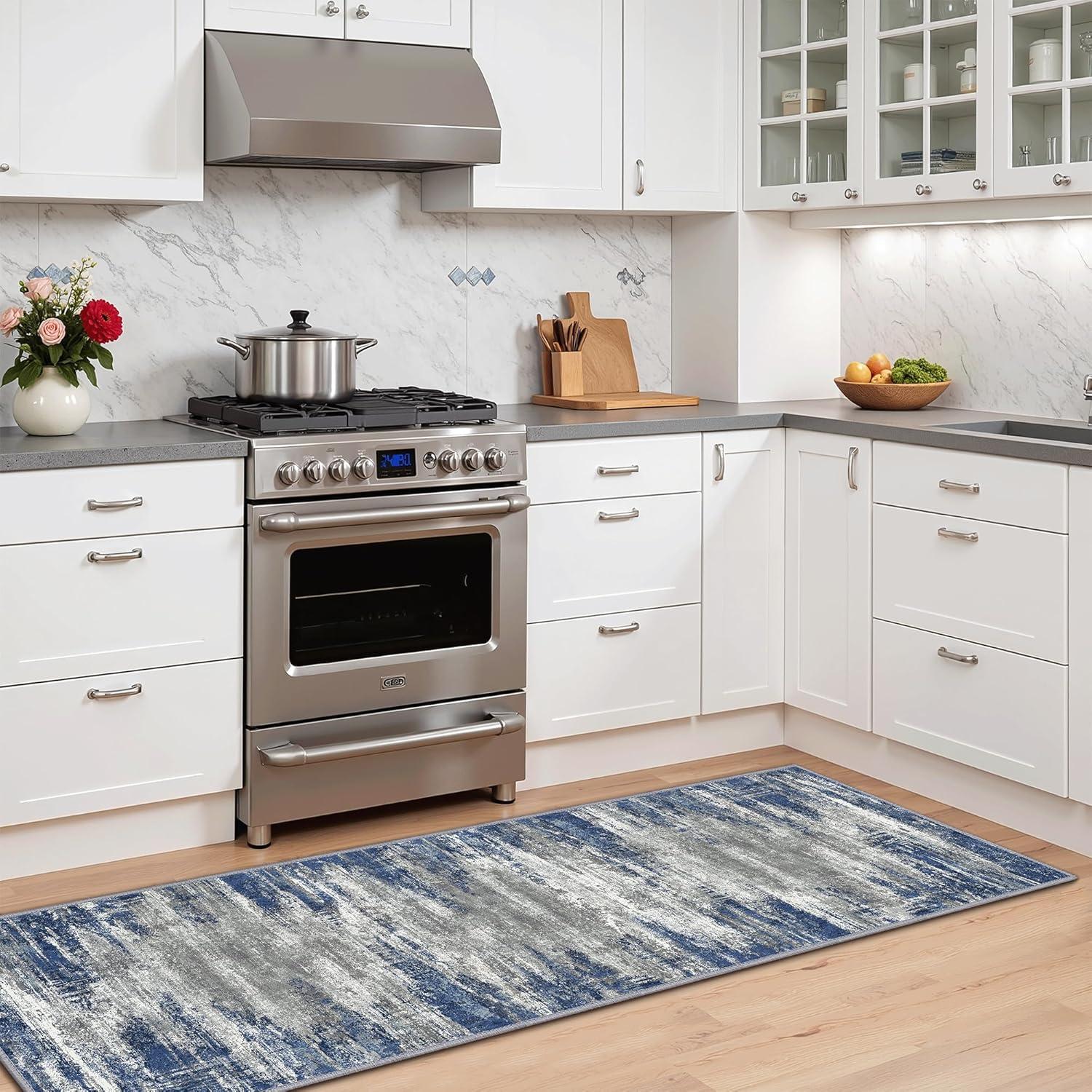 imageGENIMO Kitchen Mats for Floor Set of 3 NonSlip Washable Waterproof Lightweight Kitchen Rugs Kitchen Floor Mat Runner Rug Carpet for Laundry Sink Hallway Bathroom Entryway BrownGreenBlueIvory