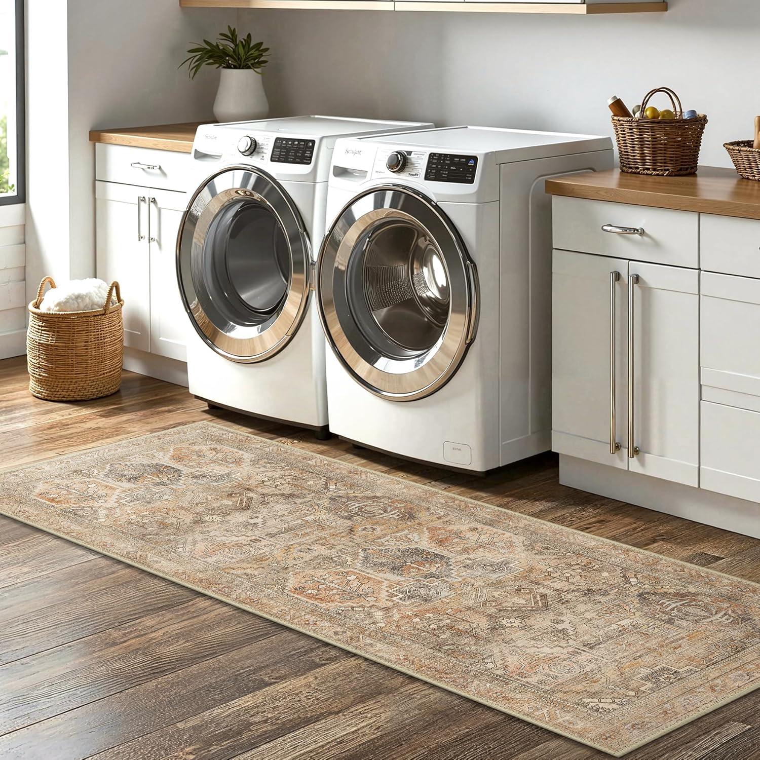 imageGENIMO Kitchen Mats for Floor Set of 3 NonSlip Washable Waterproof Lightweight Kitchen Rugs Kitchen Floor Mat Runner Rug Carpet for Laundry Sink Hallway Bathroom Entryway BrownGreenWood Brown