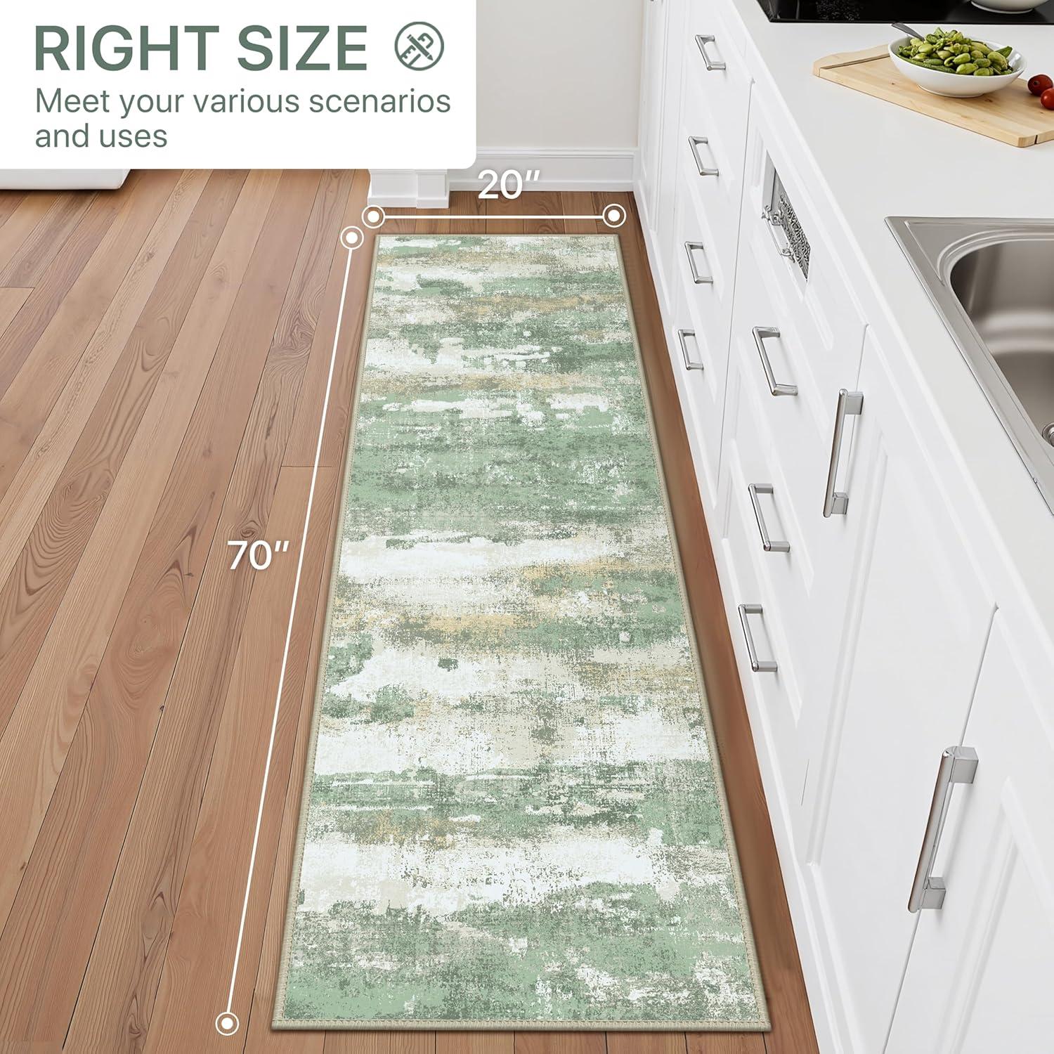 imageGENIMO Kitchen Mats for Floor Set of 3 NonSlip Washable Waterproof Lightweight Kitchen Rugs Kitchen Floor Mat Runner Rug Carpet for Laundry Sink Hallway Bathroom Entryway BrownGreenGreen