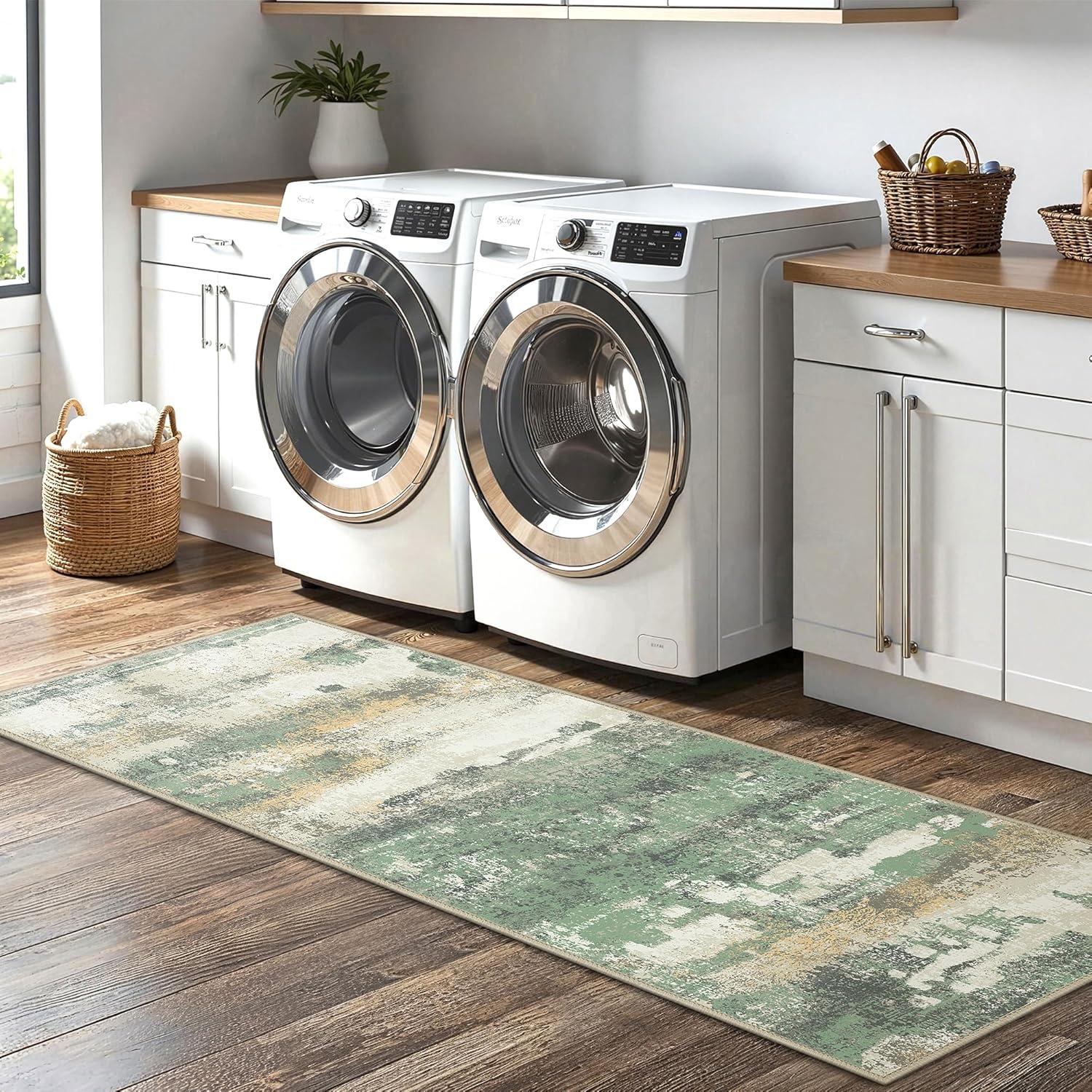 imageGENIMO Kitchen Mats for Floor Set of 3 NonSlip Washable Waterproof Lightweight Kitchen Rugs Kitchen Floor Mat Runner Rug Carpet for Laundry Sink Hallway Bathroom Entryway BrownGreenGreen