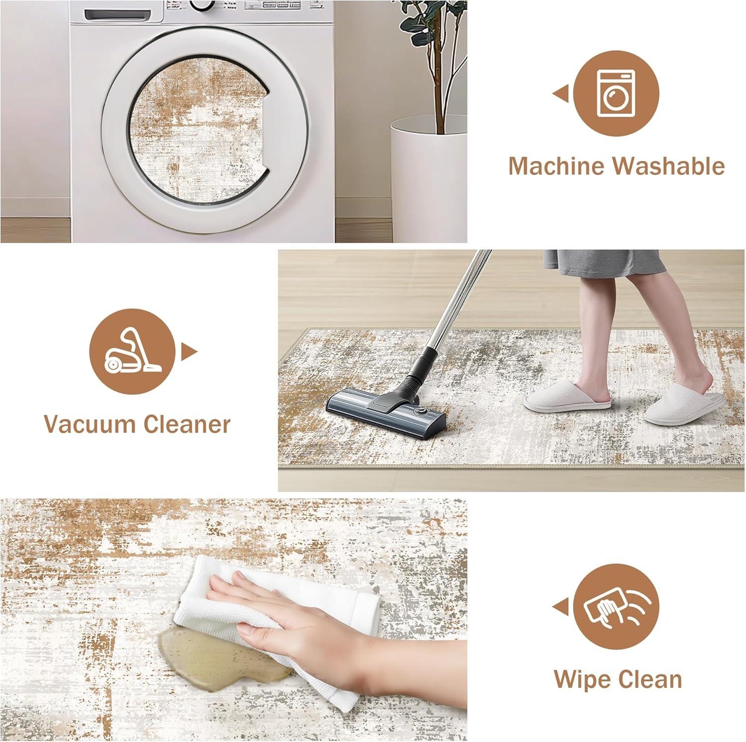 imageGENIMO Kitchen Mats for Floor Set of 3 NonSlip Washable Waterproof Lightweight Kitchen Rugs Kitchen Floor Mat Runner Rug Carpet for Laundry Sink Hallway Bathroom Entryway BrownGreenGold