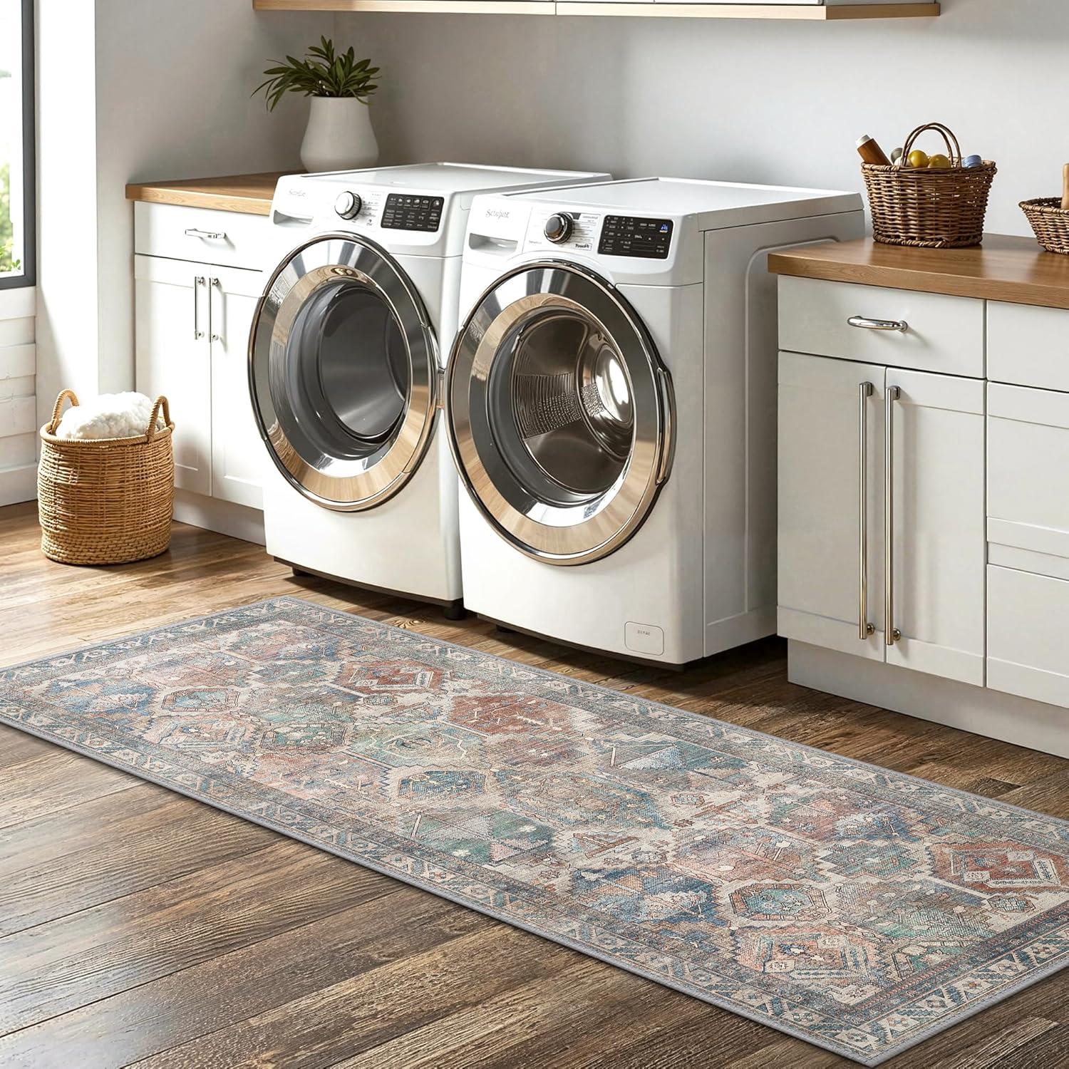 imageGENIMO Kitchen Mats for Floor Set of 3 NonSlip Washable Waterproof Lightweight Kitchen Rugs Kitchen Floor Mat Runner Rug Carpet for Laundry Sink Hallway Bathroom Entryway BrownGreenBrowngreen