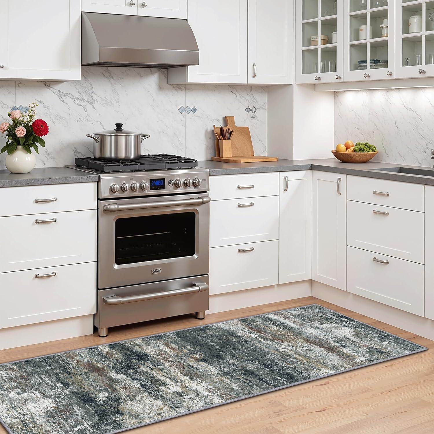 imageGENIMO Kitchen Mats for Floor Set of 3 NonSlip Washable Waterproof Lightweight Kitchen Rugs Kitchen Floor Mat Runner Rug Carpet for Laundry Sink Hallway Bathroom Entryway BrownGreenBlackBrown