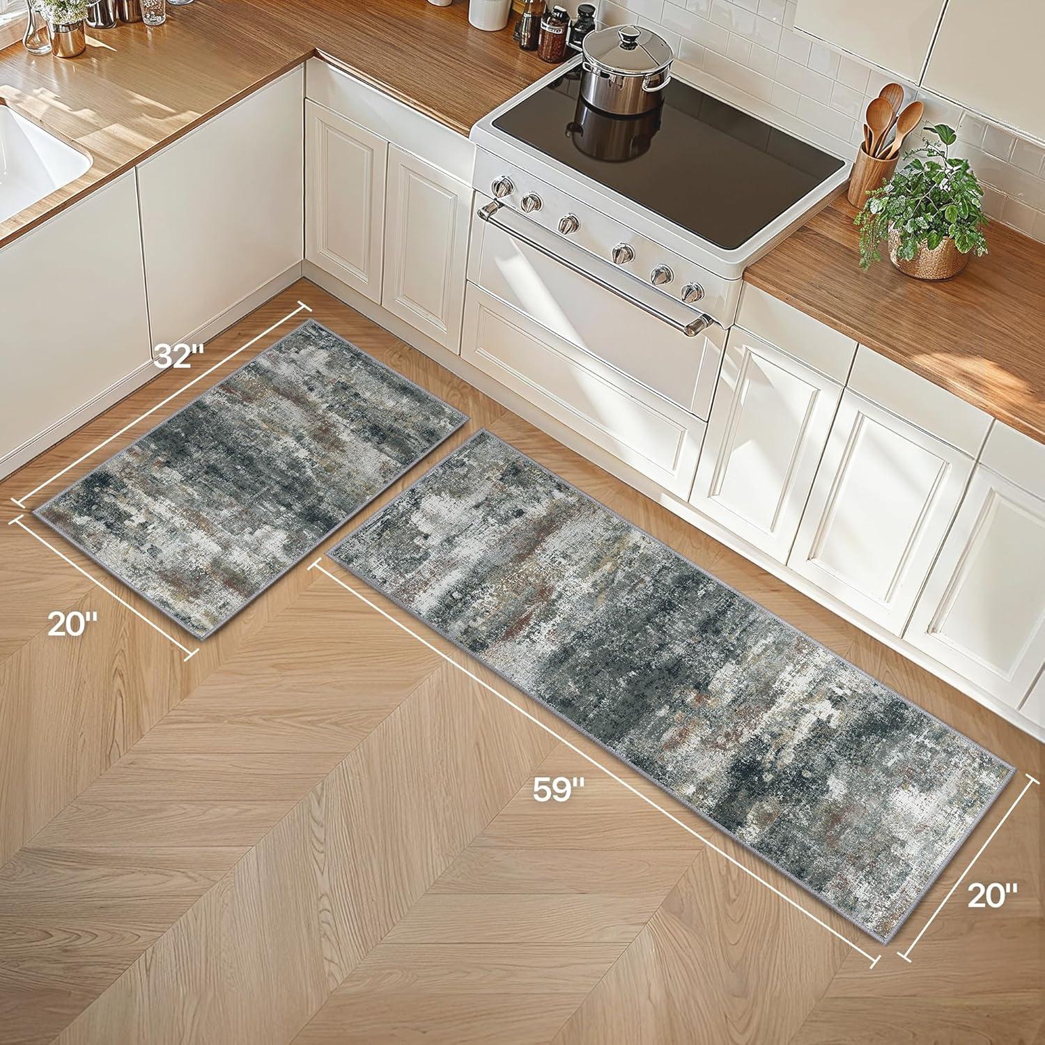 imageGENIMO Kitchen Mats for Floor Set of 3 NonSlip Washable Waterproof Lightweight Kitchen Rugs Kitchen Floor Mat Runner Rug Carpet for Laundry Sink Hallway Bathroom Entryway BrownGreenBlackBrown