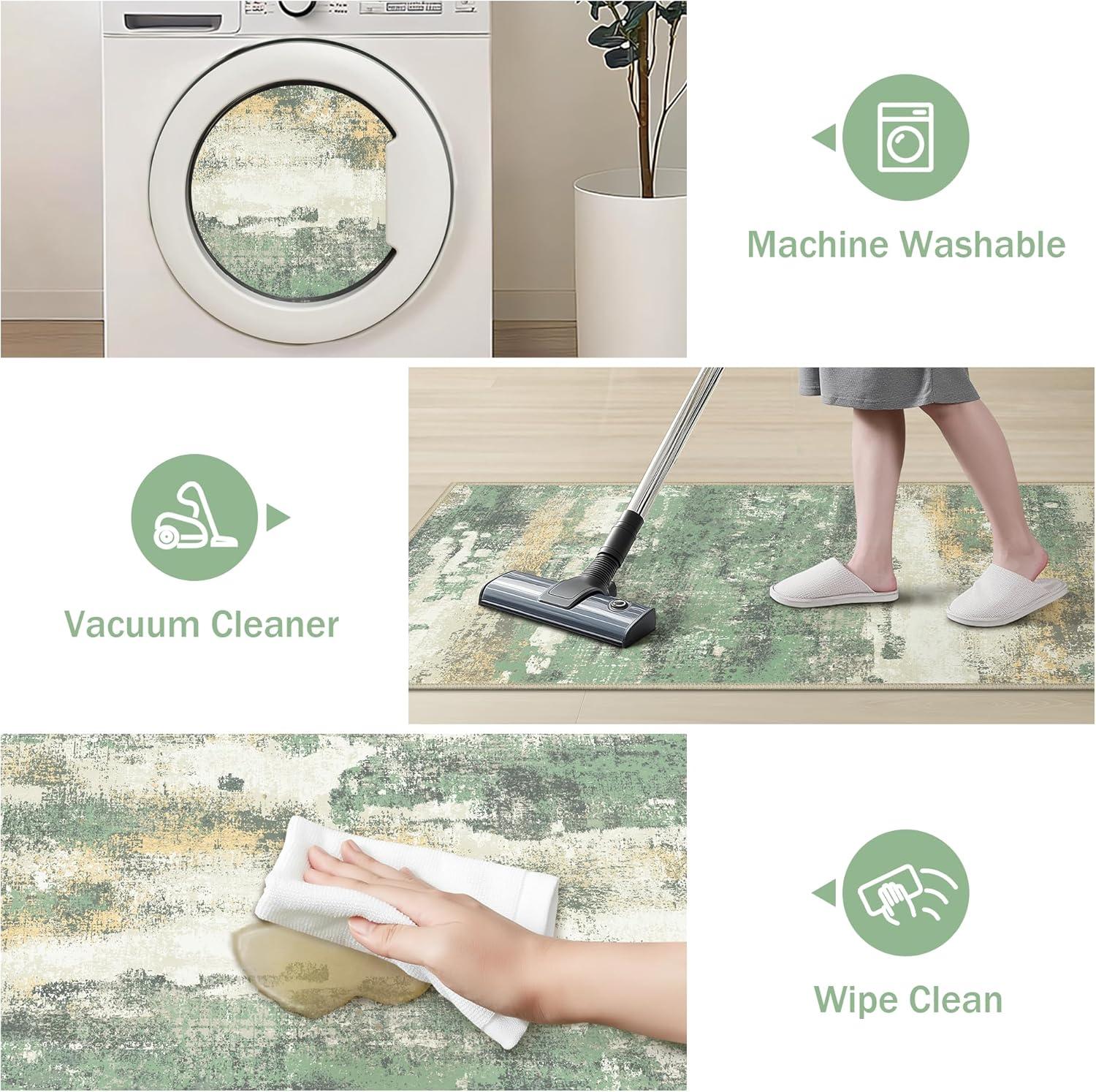 imageGENIMO Kitchen Mats for Floor Set of 3 NonSlip Washable Waterproof Lightweight Kitchen Rugs Kitchen Floor Mat Runner Rug Carpet for Laundry Sink Hallway Bathroom Entryway BrownGreenGreen
