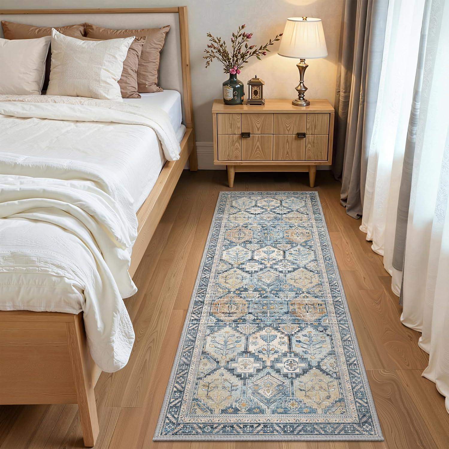 imageGENIMO Kitchen Mats for Floor Set of 3 NonSlip Washable Waterproof Lightweight Kitchen Rugs Kitchen Floor Mat Runner Rug Carpet for Laundry Sink Hallway Bathroom Entryway BrownGreenBrownblue