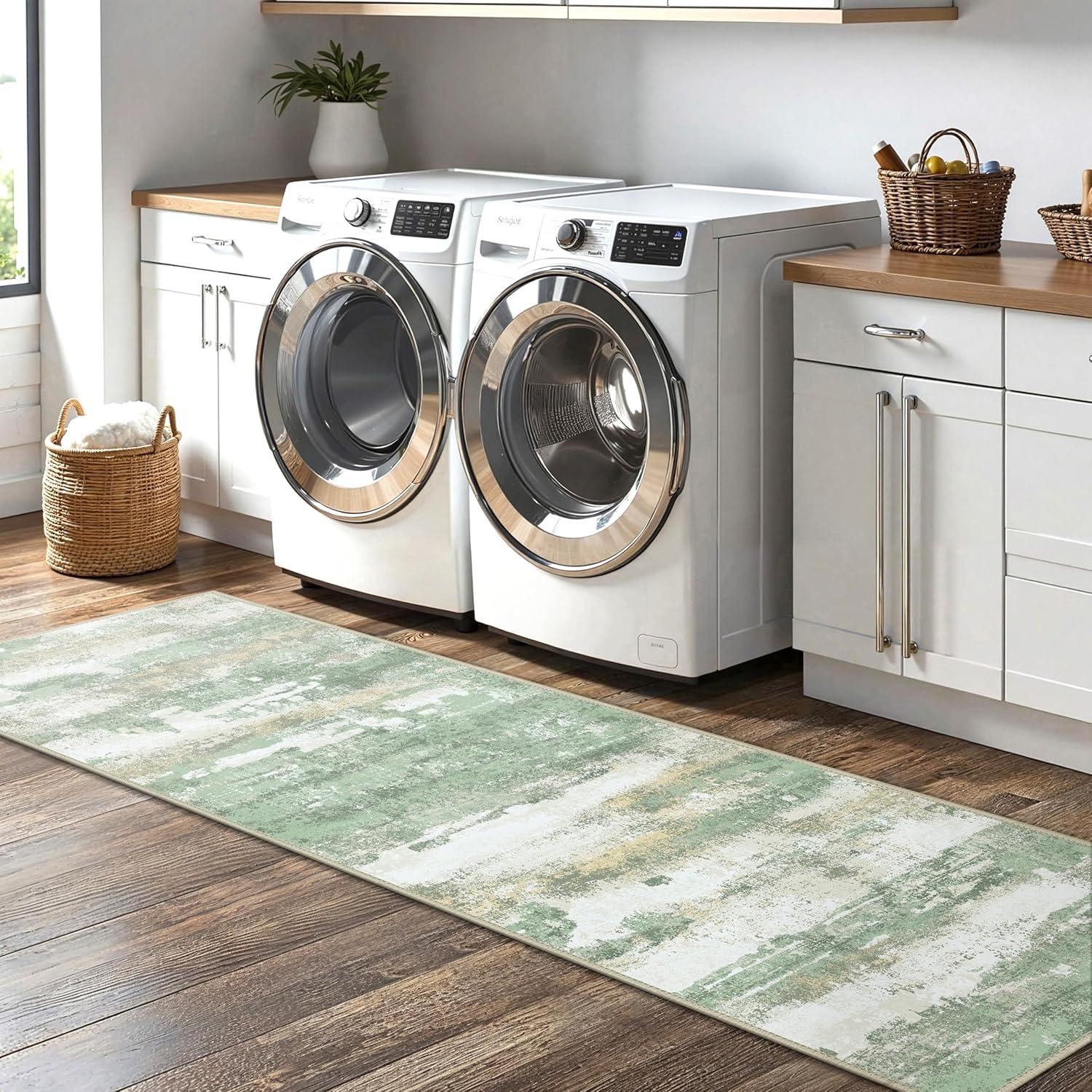 imageGENIMO Kitchen Mats for Floor Set of 3 NonSlip Washable Waterproof Lightweight Kitchen Rugs Kitchen Floor Mat Runner Rug Carpet for Laundry Sink Hallway Bathroom Entryway BrownGreenGreen