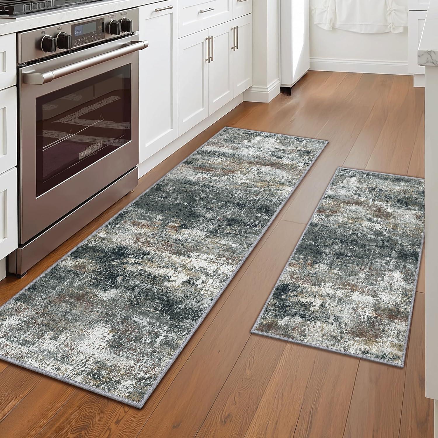 imageGENIMO Kitchen Mats for Floor Set of 3 NonSlip Washable Waterproof Lightweight Kitchen Rugs Kitchen Floor Mat Runner Rug Carpet for Laundry Sink Hallway Bathroom Entryway BrownGreenBlackBrown