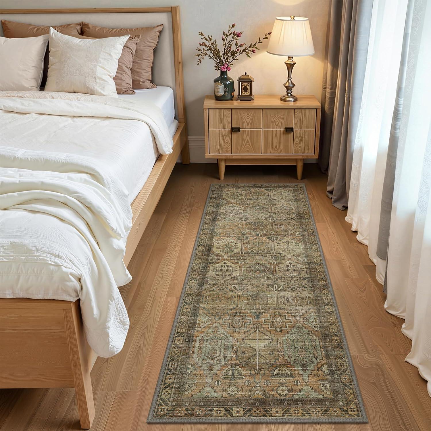 imageGENIMO Kitchen Mats for Floor Set of 3 NonSlip Washable Waterproof Lightweight Kitchen Rugs Kitchen Floor Mat Runner Rug Carpet for Laundry Sink Hallway Bathroom Entryway BrownGreenBrown Green