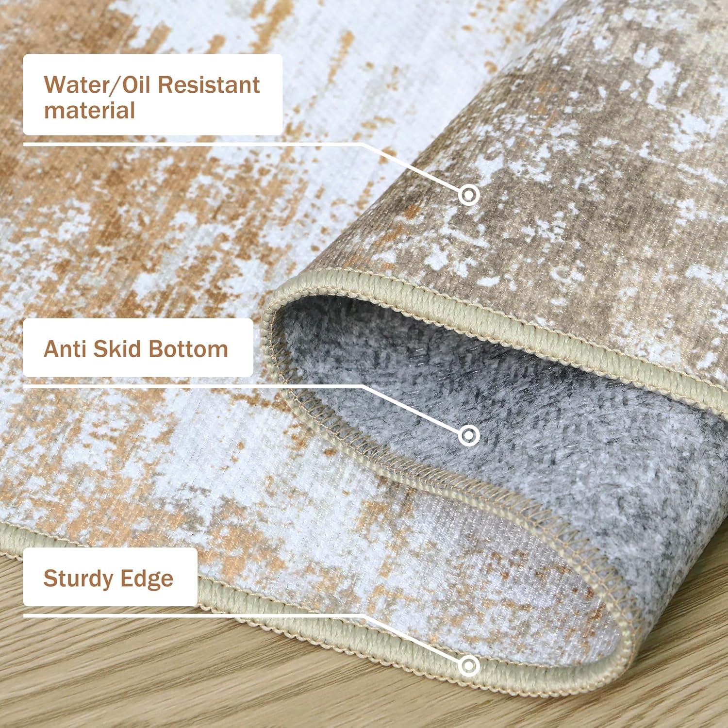 imageGENIMO Kitchen Mats for Floor Set of 3 NonSlip Washable Waterproof Lightweight Kitchen Rugs Kitchen Floor Mat Runner Rug Carpet for Laundry Sink Hallway Bathroom Entryway BrownGreenGold