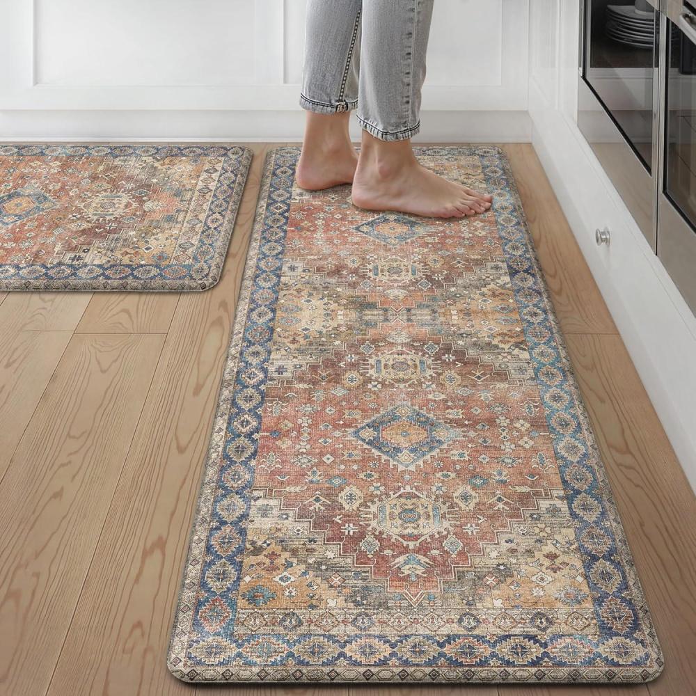 imageGENIMO Kitchen Mats for Floor 2PCS Kitchen Rugs Non Slip Washable Waterproof Anti Fatigue Mat Comfort Standing Runner Rug for Sink Office Laundry Home 173quotx47quot173quotx30quot RetroBrickRetrobrick