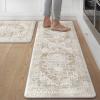 GENIMO Kitchen Mats for Floor, 2PCS Kitchen Rugs Non Slip Washable, Waterproof Anti Fatigue Mat, Comfort Standing Runner Rug for Sink, Office, Laundry, Home, 17.3″x47″+17.3″x30″, RetroBrick(Blue&brown)