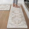 GENIMO Kitchen Mats for Floor, 2PCS Kitchen Rugs Non Slip Washable, Waterproof Anti Fatigue Mat, Comfort Standing Runner Rug for Sink, Office, Laundry, Home, 17.3″x47″+17.3″x30″, RetroBrick(Blue&brown)