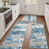 GENIMO Kitchen Mats for Floor Set of 3 Non-Slip Washable, Waterproof Lightweight Kitchen Rugs, Kitchen Floor Mat Runner Rug Carpet for Laundry, Sink, Hallway, Bathroom, Entryway, BrownGreen(Blue/Gray)