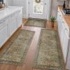 GENIMO Kitchen Mats for Floor Set of 3 Non-Slip Washable, Waterproof Lightweight Kitchen Rugs, Kitchen Floor Mat Runner Rug Carpet for Laundry, Sink, Hallway, Bathroom, Entryway, BrownGreen(Brown Green)