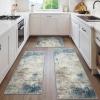 GENIMO Kitchen Mats for Floor Set of 3 Non-Slip Washable, Waterproof Lightweight Kitchen Rugs, Kitchen Floor Mat Runner Rug Carpet for Laundry, Sink, Hallway, Bathroom, Entryway, BrownGreen(Blue)