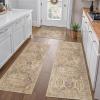 GENIMO Kitchen Mats for Floor Set of 3 Non-Slip Washable, Waterproof Lightweight Kitchen Rugs, Kitchen Floor Mat Runner Rug Carpet for Laundry, Sink, Hallway, Bathroom, Entryway, BrownGreen(Wood Brown)