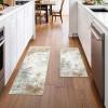 GENIMO Kitchen Mats for Floor Set of 3 Non-Slip Washable, Waterproof Lightweight Kitchen Rugs, Kitchen Floor Mat Runner Rug Carpet for Laundry, Sink, Hallway, Bathroom, Entryway, BrownGreen(Gold)