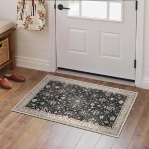 GENIMO 8×10 Area Rugs for Living Room,Machine Washable Non-Slip Vintage Rug, Low Pile Lightweight Carpet for Bedroom, Dining Room, Home Office, Stain & Fade Resistant,Black(Black)