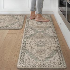 GENIMO Kitchen Mats for Floor, 2PCS Kitchen Rugs Non Slip Washable, Waterproof Anti Fatigue Mat, Comfort Standing Runner Rug for Sink, Office, Laundry, Home, 17.3″x47″+17.3″x30″, RetroBrick(Brown)