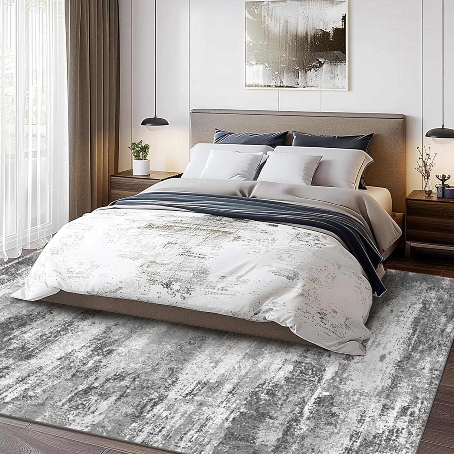 imageGENIMO 8x10 Area Rugs Abstract Modern Living Room Rugs Large Machine Washable Rug NonSlip Soft Pet Friendly Rugs for Bedroom Playroom Dining Room Misty Gray