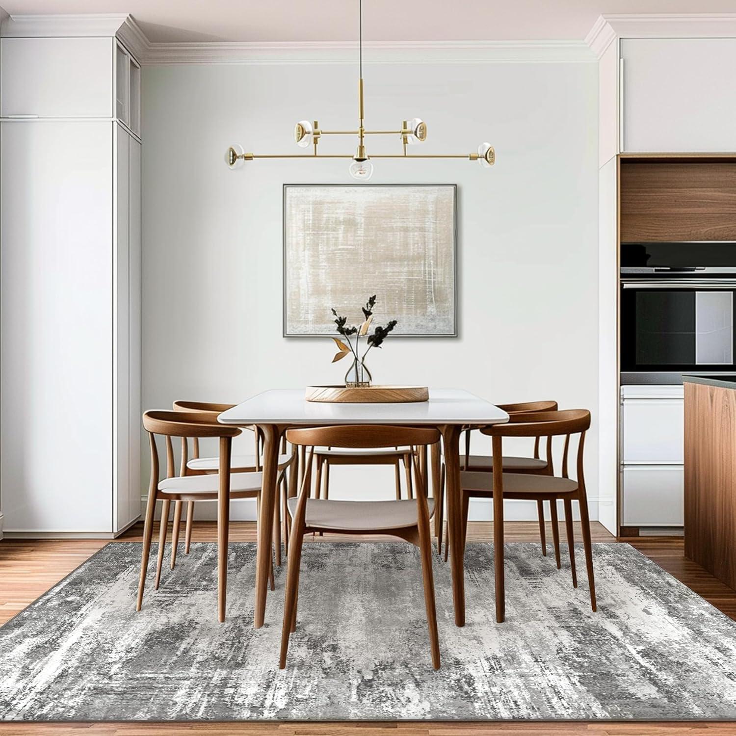 imageGENIMO 8x10 Area Rugs Abstract Modern Living Room Rugs Large Machine Washable Rug NonSlip Soft Pet Friendly Rugs for Bedroom Playroom Dining Room Misty Gray