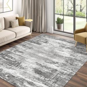 GENIMO 8×10 Area Rugs, Abstract Modern Living Room Rugs, Large Machine Washable Rug Non-Slip, Soft Pet Friendly Rugs for Bedroom, Playroom, Dining Room, Misty Gray
