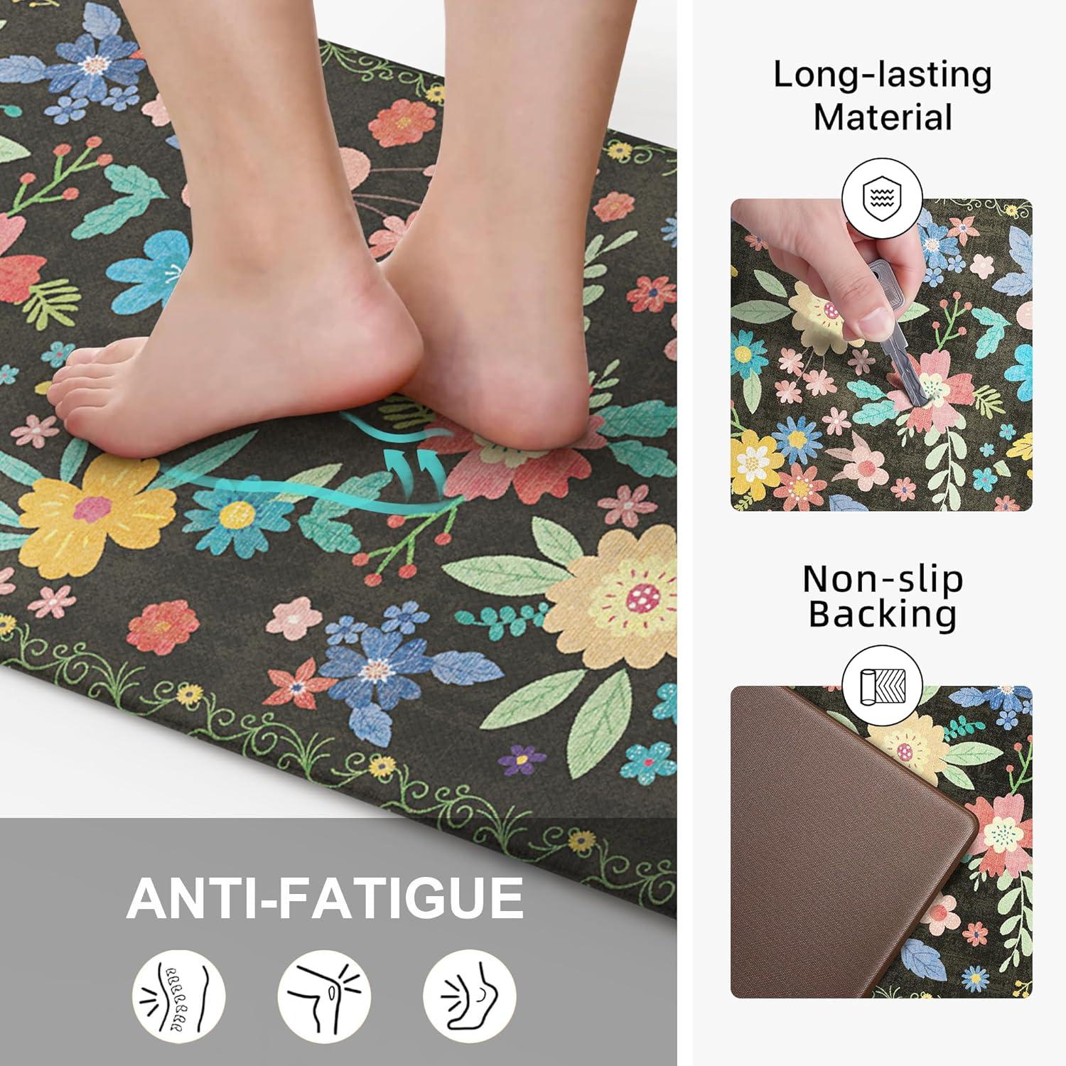 imageGENIMO Kitchen Mats for Floor 2PCS Cushioned Kitchen Rugs Non Slip Washable Farmhouse Anti Fatigue Mat Waterproof Comfort Standing Mat Rug for Office Home Laundry 173x47173x30 BlackBlack