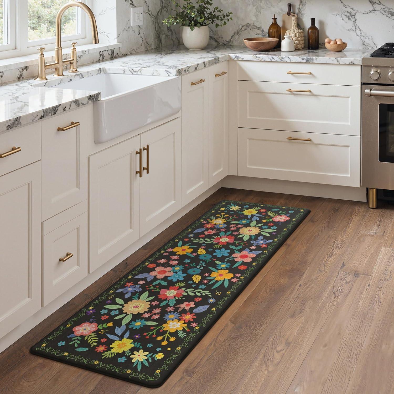 imageGENIMO Kitchen Mats for Floor 2PCS Cushioned Kitchen Rugs Non Slip Washable Farmhouse Anti Fatigue Mat Waterproof Comfort Standing Mat Rug for Office Home Laundry 173x47173x30 BlackBlack