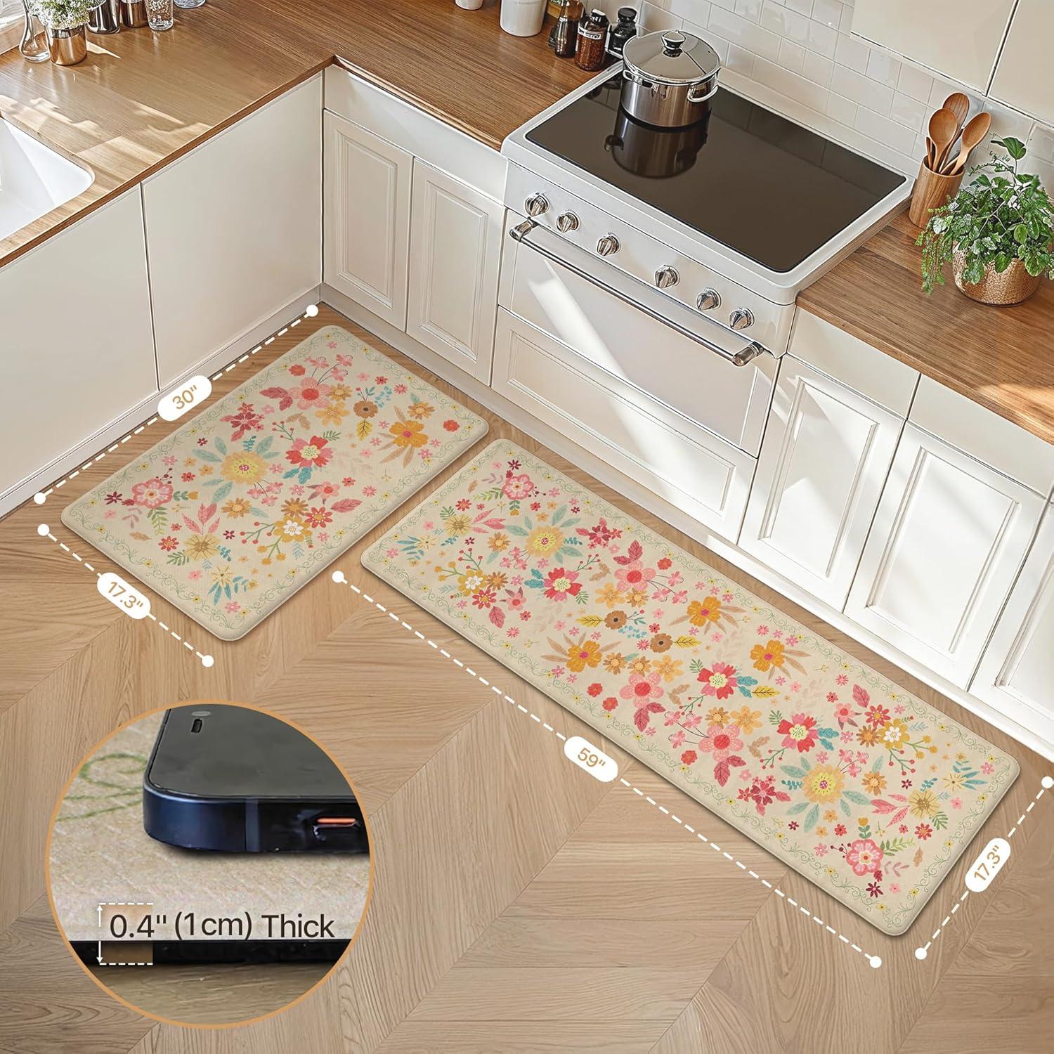 imageGENIMO Kitchen Mats for Floor 2PCS Cushioned Kitchen Rugs Non Slip Washable Farmhouse Anti Fatigue Mat Waterproof Comfort Standing Mat Rug for Office Home Laundry 173x47173x30 BlackBeige