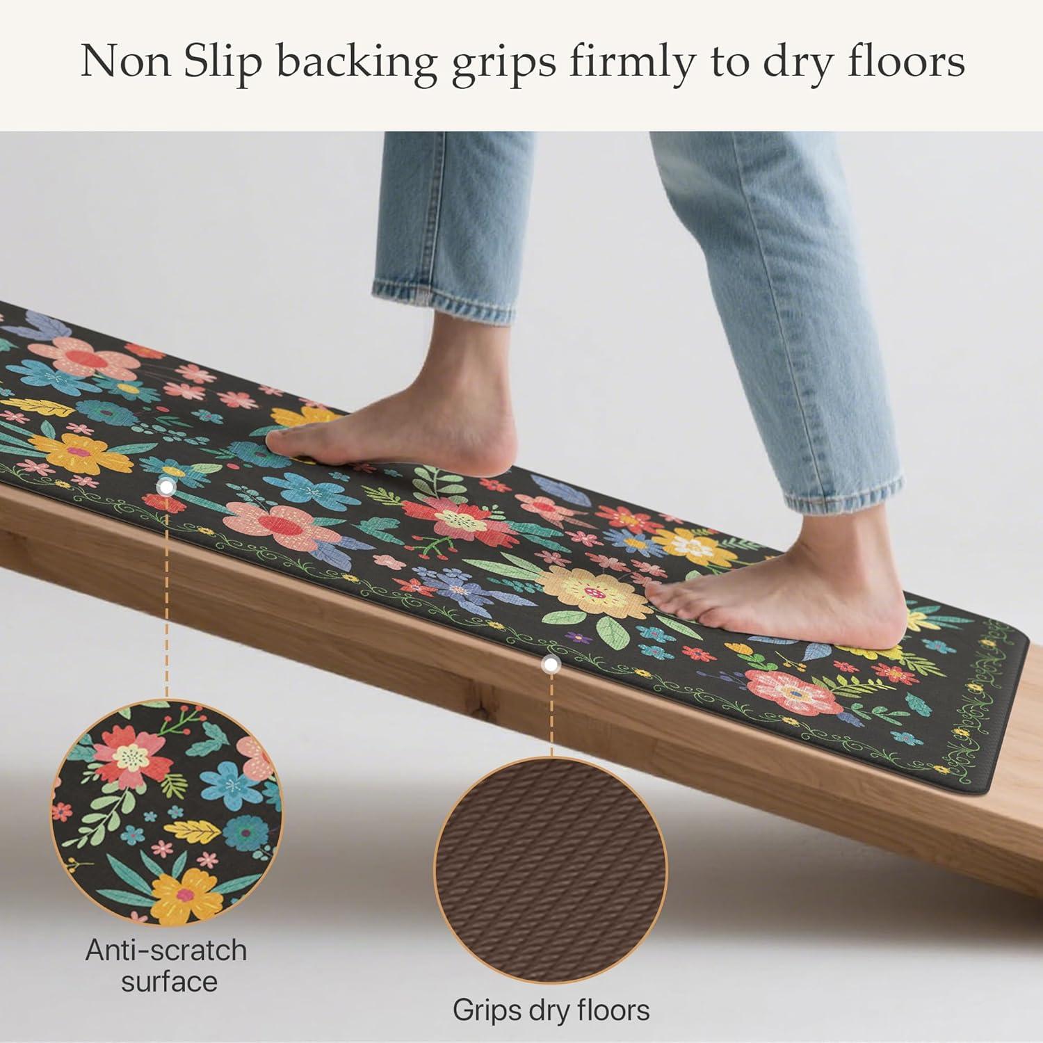imageGENIMO Kitchen Mats for Floor 2PCS Cushioned Kitchen Rugs Non Slip Washable Farmhouse Anti Fatigue Mat Waterproof Comfort Standing Mat Rug for Office Home Laundry 173x47173x30 BlackBlack
