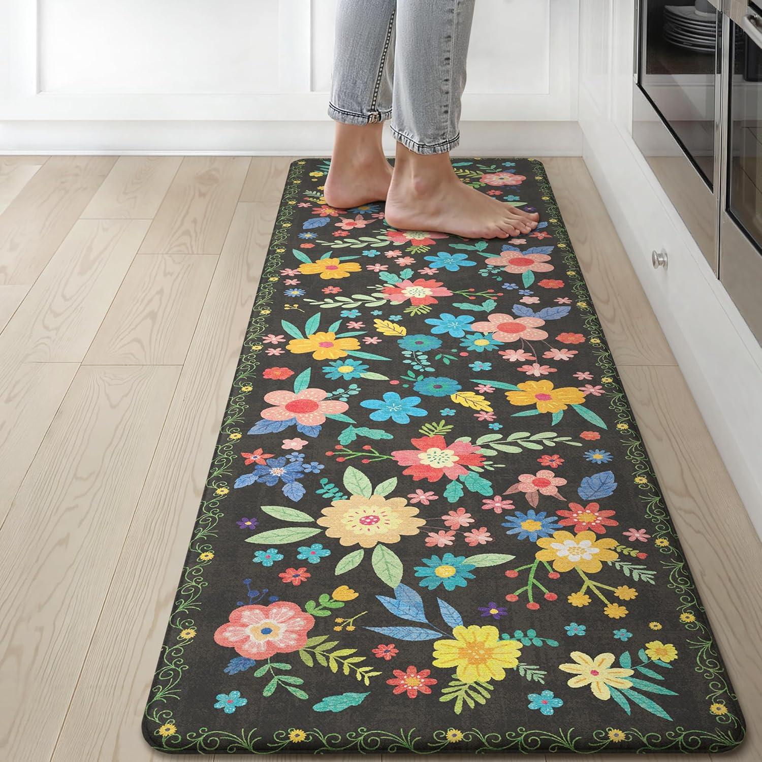 imageGENIMO Kitchen Mats for Floor 2PCS Cushioned Kitchen Rugs Non Slip Washable Farmhouse Anti Fatigue Mat Waterproof Comfort Standing Mat Rug for Office Home Laundry 173x47173x30 BlackBlack