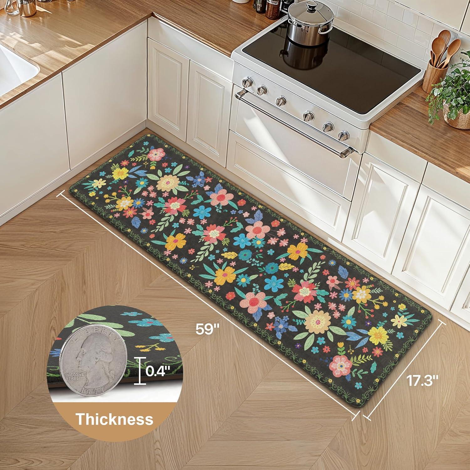 imageGENIMO Kitchen Mats for Floor 2PCS Cushioned Kitchen Rugs Non Slip Washable Farmhouse Anti Fatigue Mat Waterproof Comfort Standing Mat Rug for Office Home Laundry 173x47173x30 BlackBlack