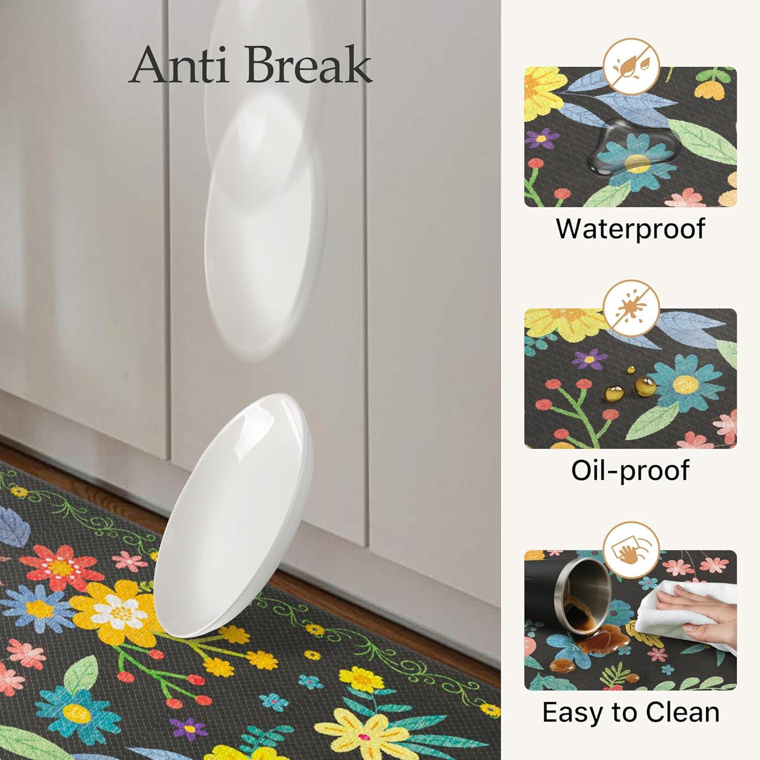 imageGENIMO Kitchen Mats for Floor 2PCS Cushioned Kitchen Rugs Non Slip Washable Farmhouse Anti Fatigue Mat Waterproof Comfort Standing Mat Rug for Office Home Laundry 173x47173x30 BlackBlack