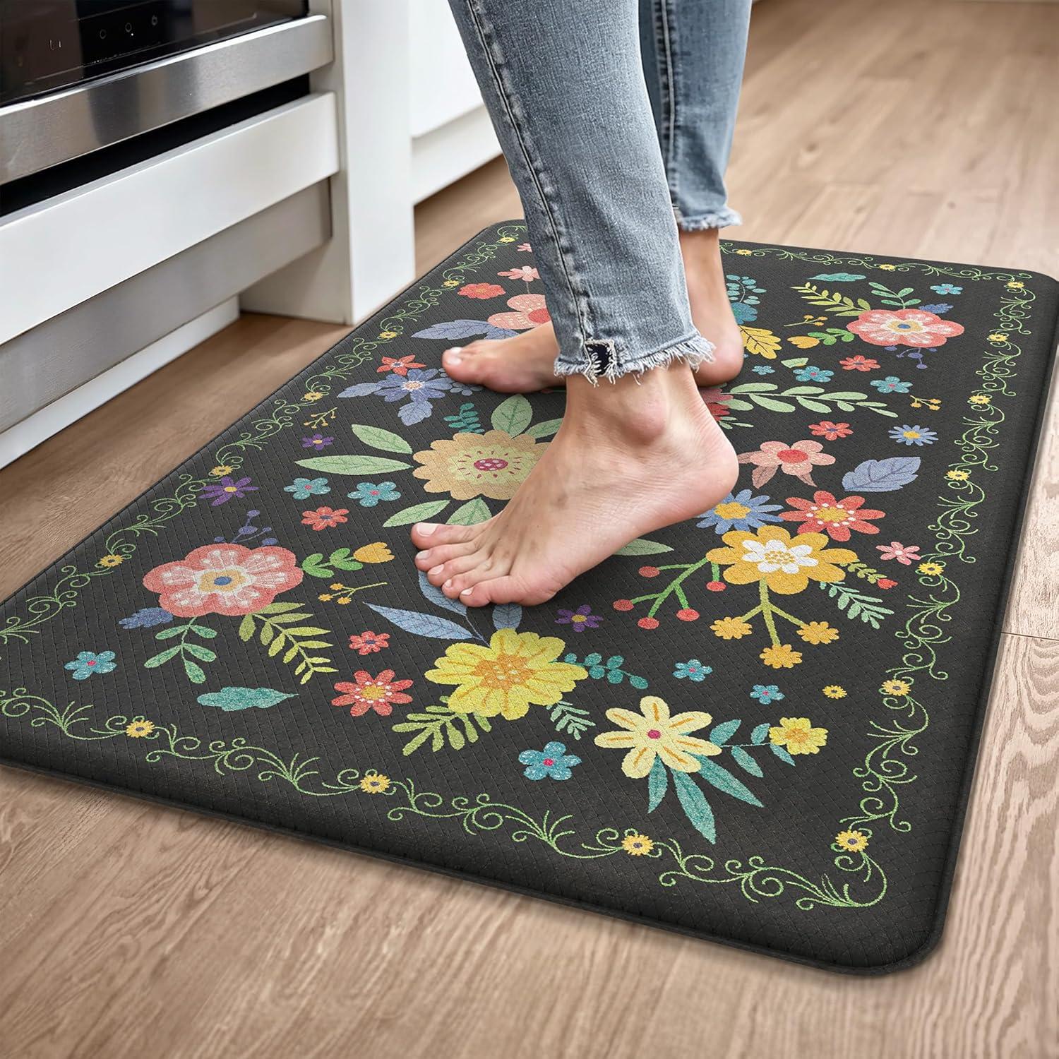 imageGENIMO Kitchen Mats for Floor 2PCS Cushioned Kitchen Rugs Non Slip Washable Farmhouse Anti Fatigue Mat Waterproof Comfort Standing Mat Rug for Office Home Laundry 173x47173x30 BlackBlack
