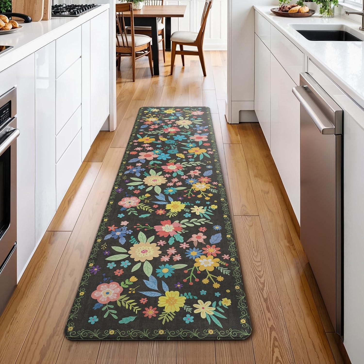 imageGENIMO Kitchen Mats for Floor 2PCS Cushioned Kitchen Rugs Non Slip Washable Farmhouse Anti Fatigue Mat Waterproof Comfort Standing Mat Rug for Office Home Laundry 173x47173x30 BlackBlack