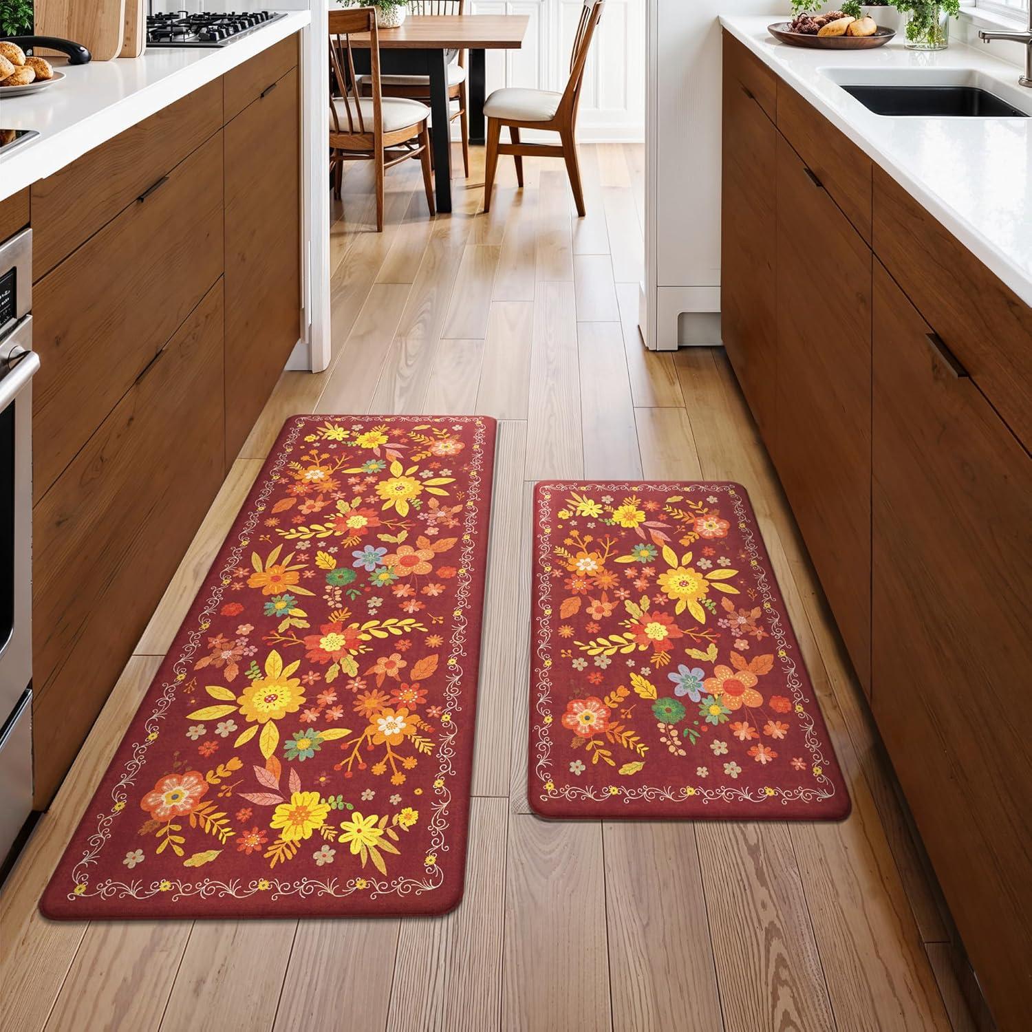imageGENIMO Kitchen Mats for Floor 2PCS Cushioned Kitchen Rugs Non Slip Washable Farmhouse Anti Fatigue Mat Waterproof Comfort Standing Mat Rug for Office Home Laundry 173x47173x30 BlackRed