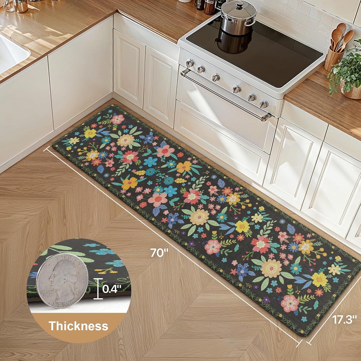 imageGENIMO Kitchen Mats for Floor 2PCS Cushioned Kitchen Rugs Non Slip Washable Farmhouse Anti Fatigue Mat Waterproof Comfort Standing Mat Rug for Office Home Laundry 173x47173x30 BlackBlack