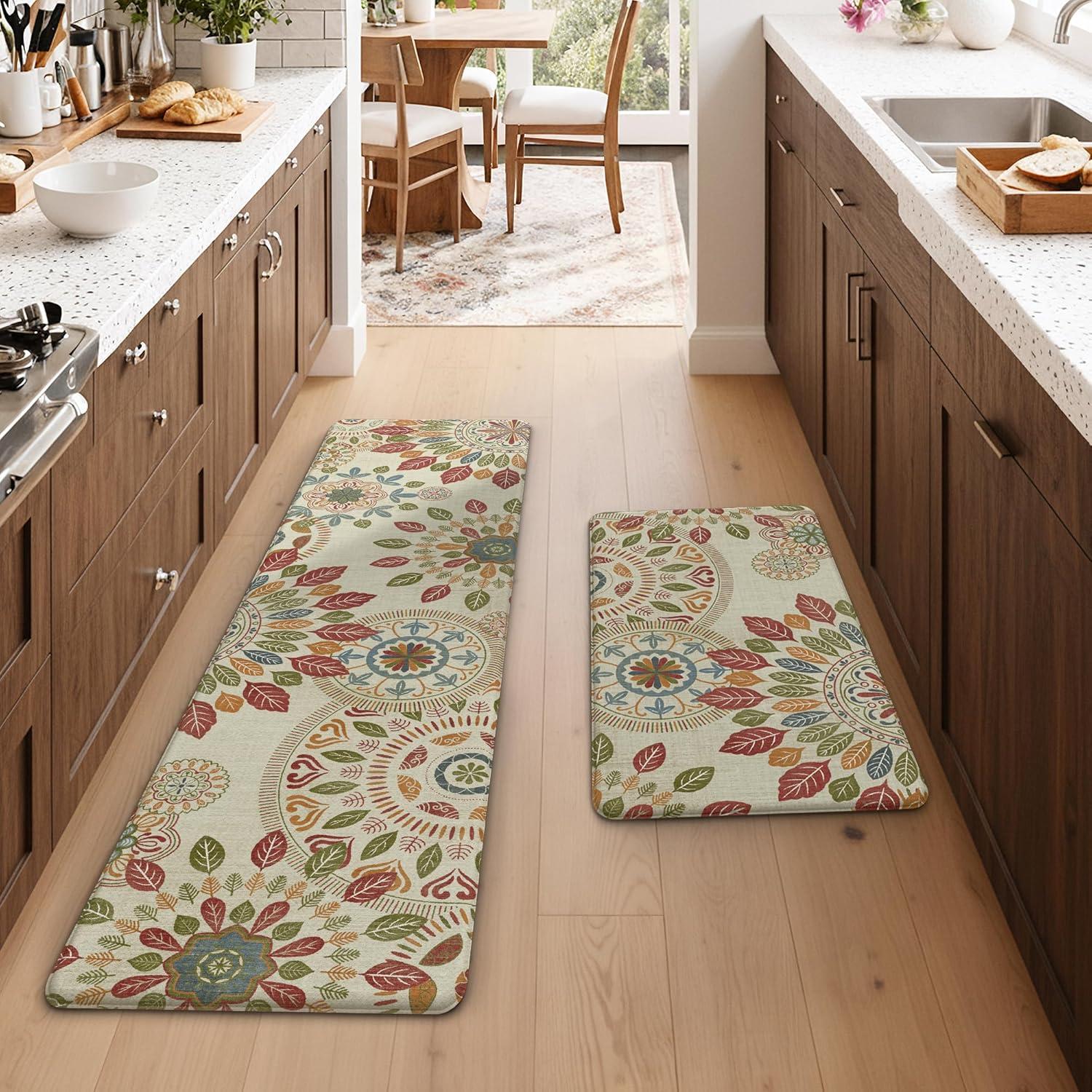 imageGENIMO Kitchen Mats for Floor 2PCS Cushioned Kitchen Rugs Non Slip Washable Farmhouse Anti Fatigue Mat Waterproof Comfort Standing Mat Rug for Office Home Laundry 173x47173x30 BlackBeigered