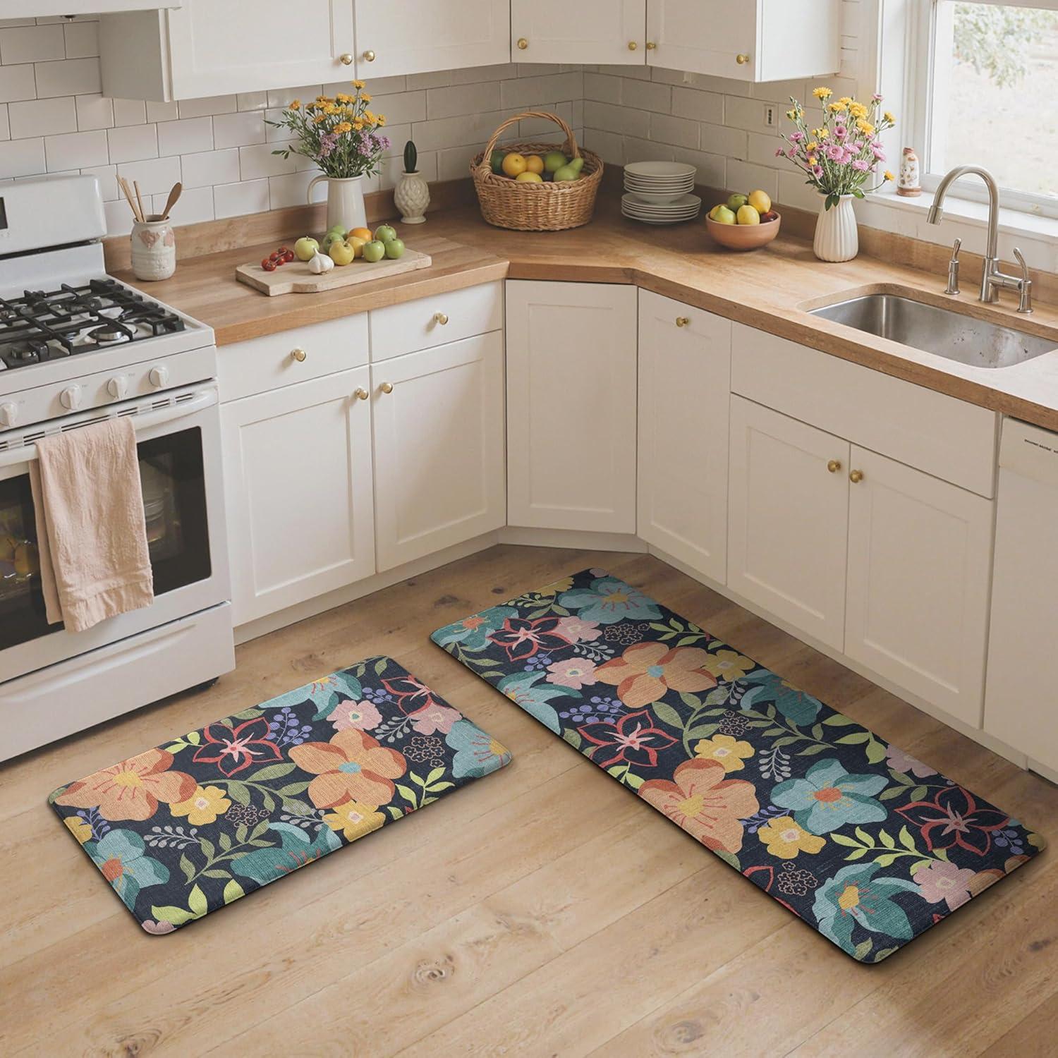 imageGENIMO Kitchen Mats for Floor 2PCS Cushioned Kitchen Rugs Non Slip Washable Farmhouse Anti Fatigue Mat Waterproof Comfort Standing Mat Rug for Office Home Laundry 173x47173x30 BlackLightblack